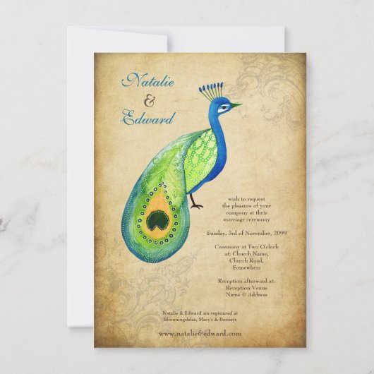 ヴィンテージ孔雀フローリッシュ結婚ズモノグラム招待状 招待状 (裏面)
