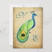 ヴィンテージ孔雀フローリッシュ結婚ズモノグラム招待状 招待状 (正面)