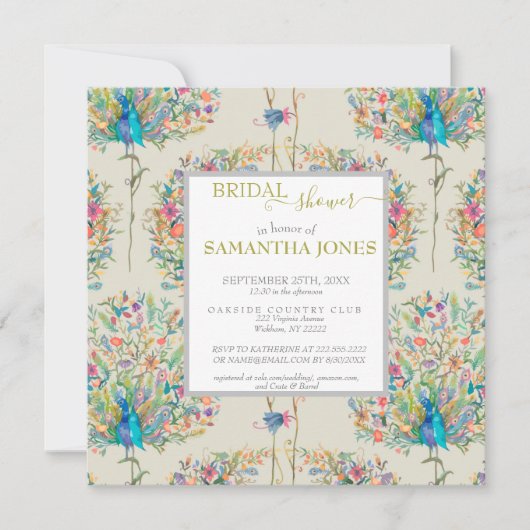 ヴィンテージ孔雀ブライダルシャワー招待 招待状 (正面)