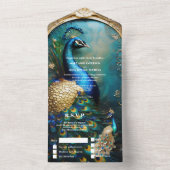 ヴィンテージ孔雀ラグジュアリーアールヌーボーエレガント鳥 オールインワン招待状 (内側)