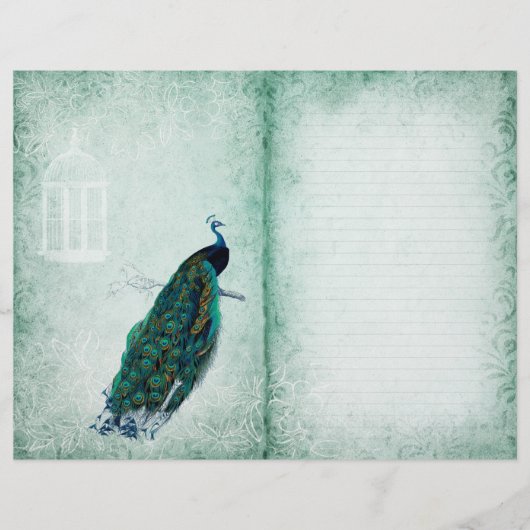 ヴィンテージ孔雀春グリーンジャーナルページ (正面)