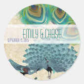 ヴィンテージ孔雀結婚の羽の印 ラウンドシール (正面)