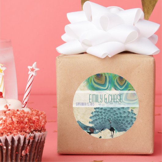 ヴィンテージ孔雀結婚の羽の印 ラウンドシール (パーティー)