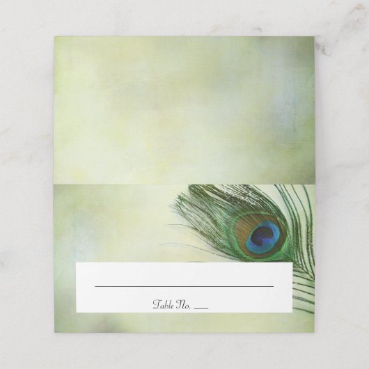 ヴィンテージ孔雀結婚羽の折り プレイスカード (外部開封)