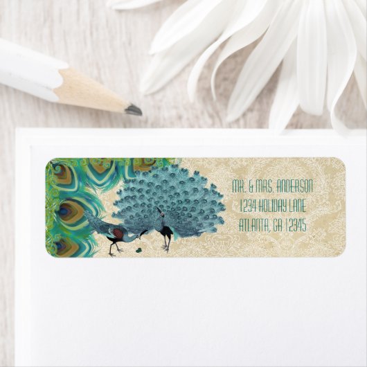 ヴィンテージ孔雀結婚羽 ラベル (インサイチュ)