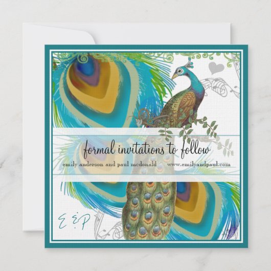 ヴィンテージ孔雀3羽の日付を保存 セーブザデート (裏面)