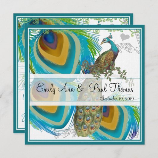 ヴィンテージ孔雀3羽の日付を保存 セーブザデート (正面/裏面)