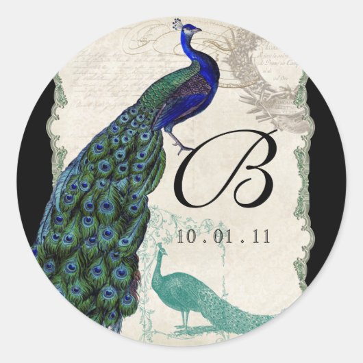 ヴィンテージ孔雀5 -結婚のシールまたはシール ラウンドシール (正面)