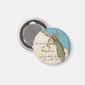 ヴィンテージ孔雀&エッチング日付を保存 マグネット (正面/裏面)