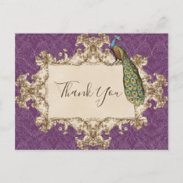 ヴィンテージ孔雀&エッチング,ありがとうご注意 ポストカード