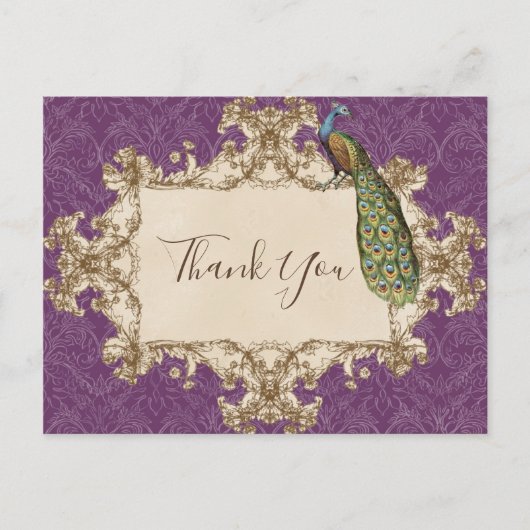 ヴィンテージ孔雀&エッチング,ありがとうご注意 ポストカード (正面)