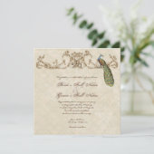 ヴィンテージ孔雀&エッチンヒンドゥー式結婚式の招待 招待状 (スタンド正面)