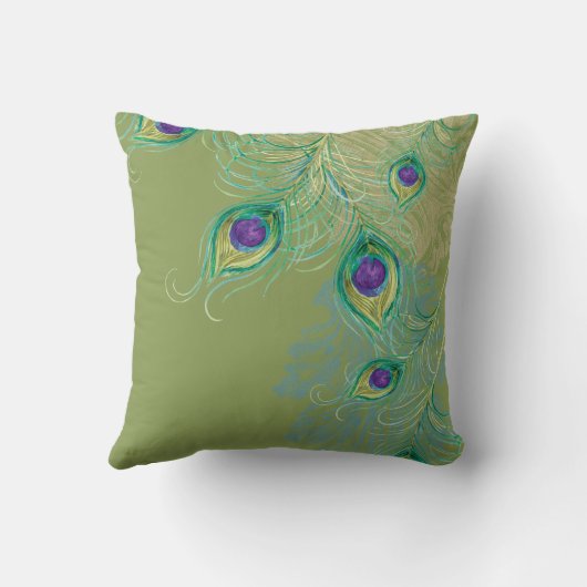 ヴィンテージ孔雀、羽毛とエッチング装飾品 クッション (裏面)