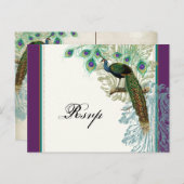 ヴィンテージ孔雀,羽 – RSVP応答はがき インビテーションポストカード (正面/裏面)