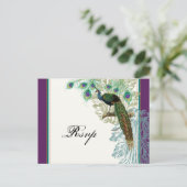 ヴィンテージ孔雀,羽 – RSVP応答はがき インビテーションポストカード (スタンド正面)