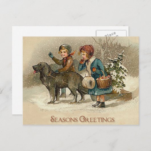 ヴィンテージ季節のごあいさつカード – 休暇のために シーズンポストカード (正面/裏面)