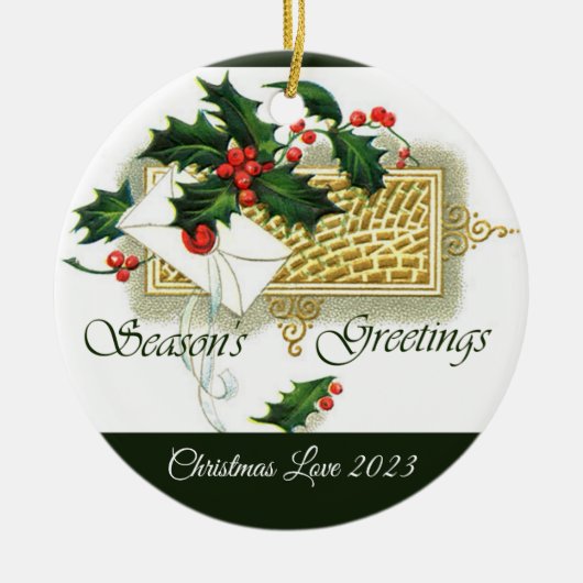 ヴィンテージ季節のごあいさつクリスマス装飾 セラミックオーナメント (正面)