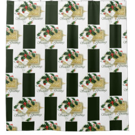 ヴィンテージ季節のごあいさつクリスマス シャワーカーテン