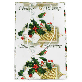 ヴィンテージ季節のごあいさつクリスマス ミディアムペーパーバッグ