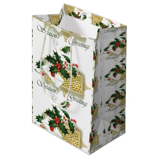 ヴィンテージ季節のごあいさつクリスマス ミディアムペーパーバッグ (正面アングル)