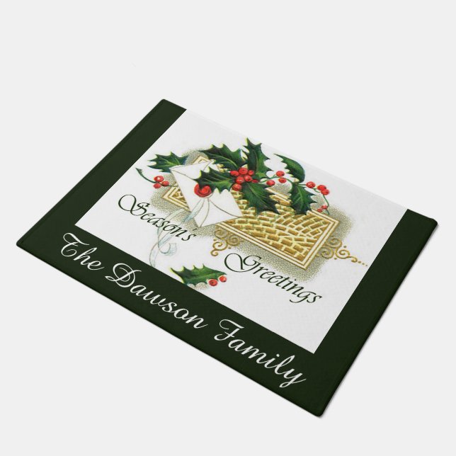 ヴィンテージ季節のごあいさつ パーソナライズされた ドアマット (アングル)