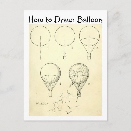 ヴィンテージ学気球の描画方法 ポストカード (正面)