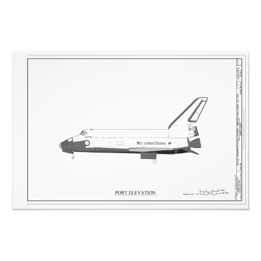 ヴィンテージ宇宙シャトルコンセプトテクニカルスケッチポー フォトプリント            (正面)