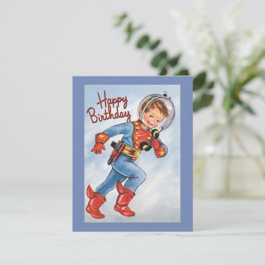 ヴィンテージ宇宙ボーイ誕生日ホリデーカード シーズンカード (スタンド正面)