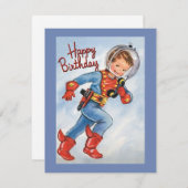 ヴィンテージ宇宙ボーイ誕生日ホリデーカード シーズンカード (正面/裏面)