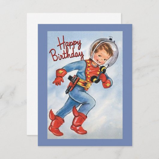 ヴィンテージ宇宙ボーイ誕生日ホリデーカード シーズンカード (正面/裏面)