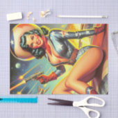 ヴィンテージ宇宙女性のカーボーイのピン留め 薄葉紙 (クラフト)