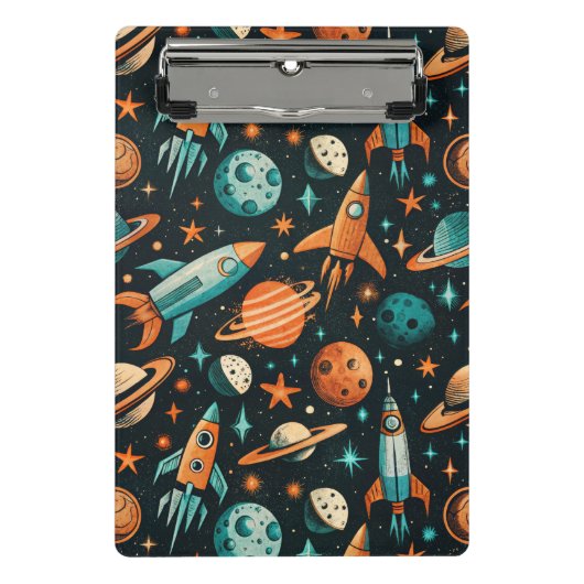 ヴィンテージ宇宙船ロケット船パターン – コスモス(2) ミニクリップボード (正面)