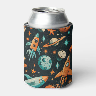 ヴィンテージ宇宙船ロケット船パターン – コスモス(2) 缶クーラー