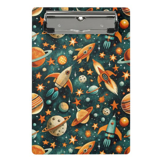 ヴィンテージ宇宙船ロケット船パターン – コスモス(3) ミニクリップボード (正面)