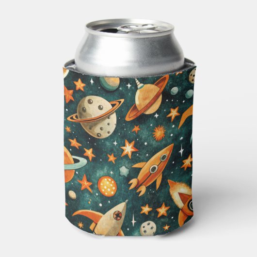 ヴィンテージ宇宙船ロケット船パターン – コスモス(3) 缶クーラー (缶正面)