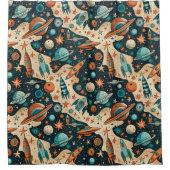 ヴィンテージ宇宙船ロケット船パターン – コスモス(4) シャワーカーテン (正面)