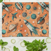 ヴィンテージ宇宙船ロケット船パターン – コスモス(5) キッチンタオル (折り畳み)