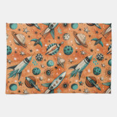 ヴィンテージ宇宙船ロケット船パターン – コスモス(5) キッチンタオル (横)
