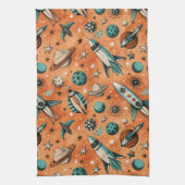 ヴィンテージ宇宙船ロケット船パターン – コスモス(5) キッチンタオル (縦)