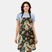 ヴィンテージ宇宙船ロケット船パターン – コスモス(6) エプロン (着用した状態)