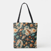 ヴィンテージ宇宙船ロケット船パターン – コスモス(6) トートバッグ (裏面)