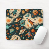 ヴィンテージ宇宙船ロケット船パターン – コスモス(6) マウスパッド (マウス)