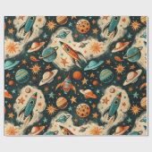 ヴィンテージ宇宙船ロケット船パターン – コスモス(6) ラッピングペーパー (フラット)