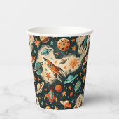 ヴィンテージ宇宙船ロケット船パターン – コスモス(6) 紙コップ (裏面)