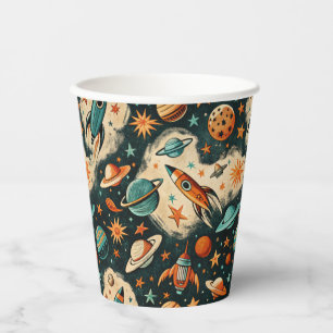 ヴィンテージ宇宙船ロケット船パターン – コスモス(6) 紙コップ