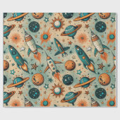 ヴィンテージ宇宙船ロケット船パターン – コスモス(7) ラッピングペーパー (フラット)