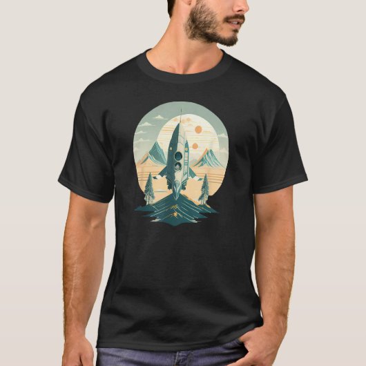ヴィンテージ宇宙船宇宙レトロ宇宙科学 Tシャツ (正面)