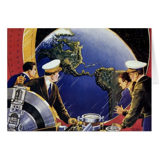 ヴィンテージ宇宙飛行士が地球を周回 (正面横)