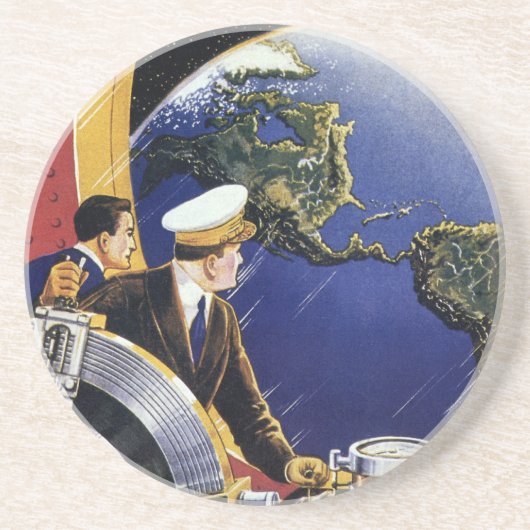 ヴィンテージ宇宙飛行士が地球を周回 コースター (正面)