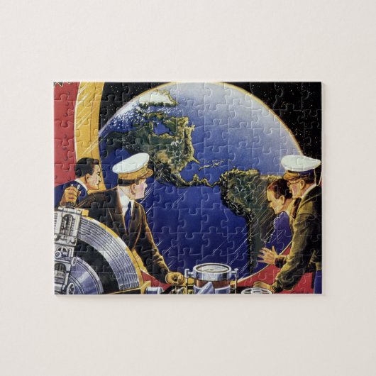 ヴィンテージ宇宙飛行士が地球を周回 ジグソーパズル (横)